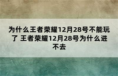 为什么王者荣耀12月28号不能玩了 王者荣耀12月28号为什么进不去